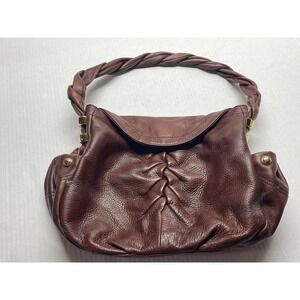 B Makowsky Braided Handle Brown Leather Hobo Shoulder Bag Purse Great Cond